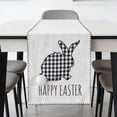 thumbnail image 1 of Easter Table Runner - Premium Double-Layer Cotton Linen Fabric, Hand Embroidered Bunny Design (Front) & Black White Plaid (Back) - Kitchen Dining Room Home Party Decoration, 1 of 11