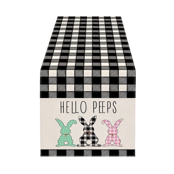 Easter Table Runner, Rabbit Black and White Buffalo Plaid for Table Decoration Coffee Table Runner for Kitchen/Dining Runners for Party Home Decor, 13x72in