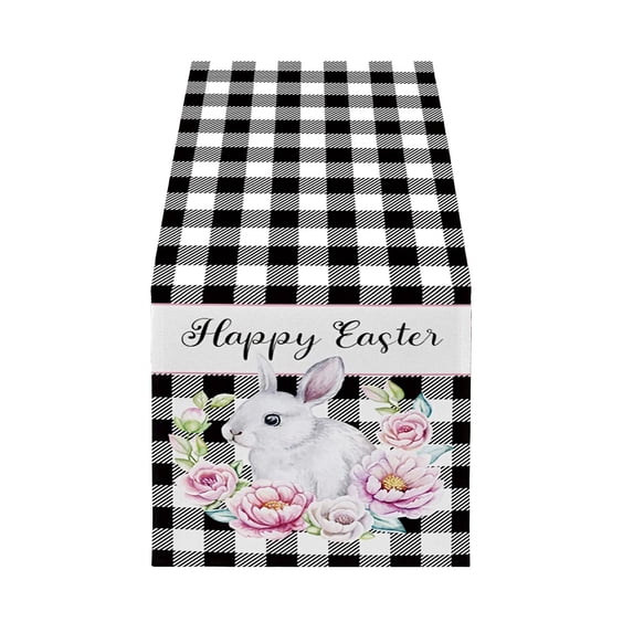 Easter Table Runner, Rabbit Black and White Buffalo Plaid for Table Decoration Coffee Table Runner for Kitchen/Dining Runners for Party Home Decor, 13x72in