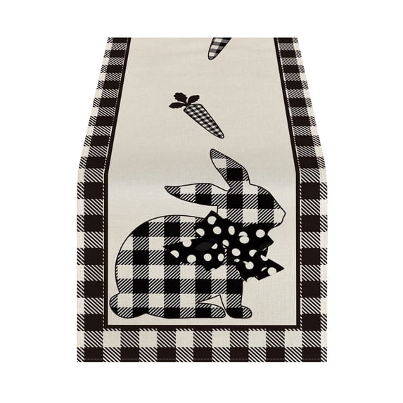 Easter Table Runner, Rabbit Black and White Buffalo Plaid for Table Decoration Coffee Table Runner for Kitchen/Dining Runners for Party Home Decor, 13x72in