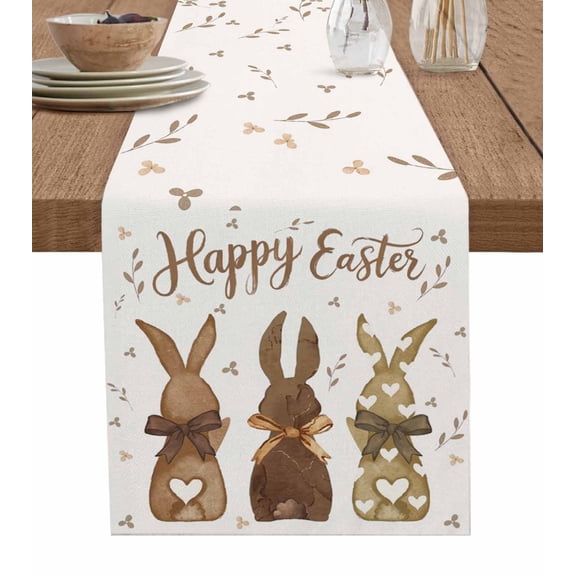 Easter Table Runner Spring Bunny Retro Bow Retro Botanical Brown Tablerunners 13 x 72 Inch, Table Decorations Tabletop Scarf for Summer Gathering Holiday Farmhouse Kitchen Dining Decor