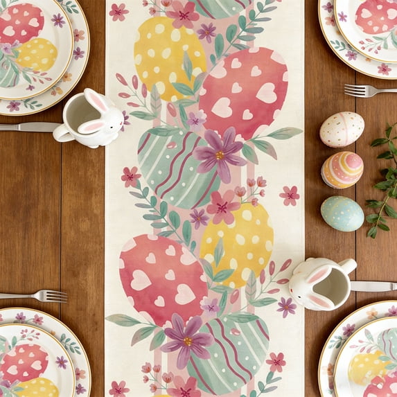 Easter Table Runner Spring-themed Table Runner With Rabbits And Easter Eggs Made Of Linen Material Suitable For Easter Home Decoration S