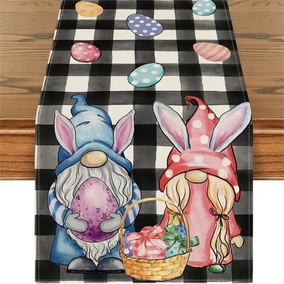 Easter Table Runner,Table Runners for Dinner,Polyester Linen Spring Table Runner with Colorful Eggs Print,Farmhouse Easter Decor for Dining Table,Kitchen,Holiday Parties,12.99"×108.27"