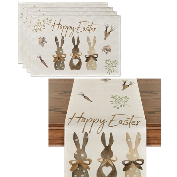Easter Table Runner and Placemat Set Easter Decoration for Home Gnome Bunny Table Mats Wedding Party Kitchen Table Cloth