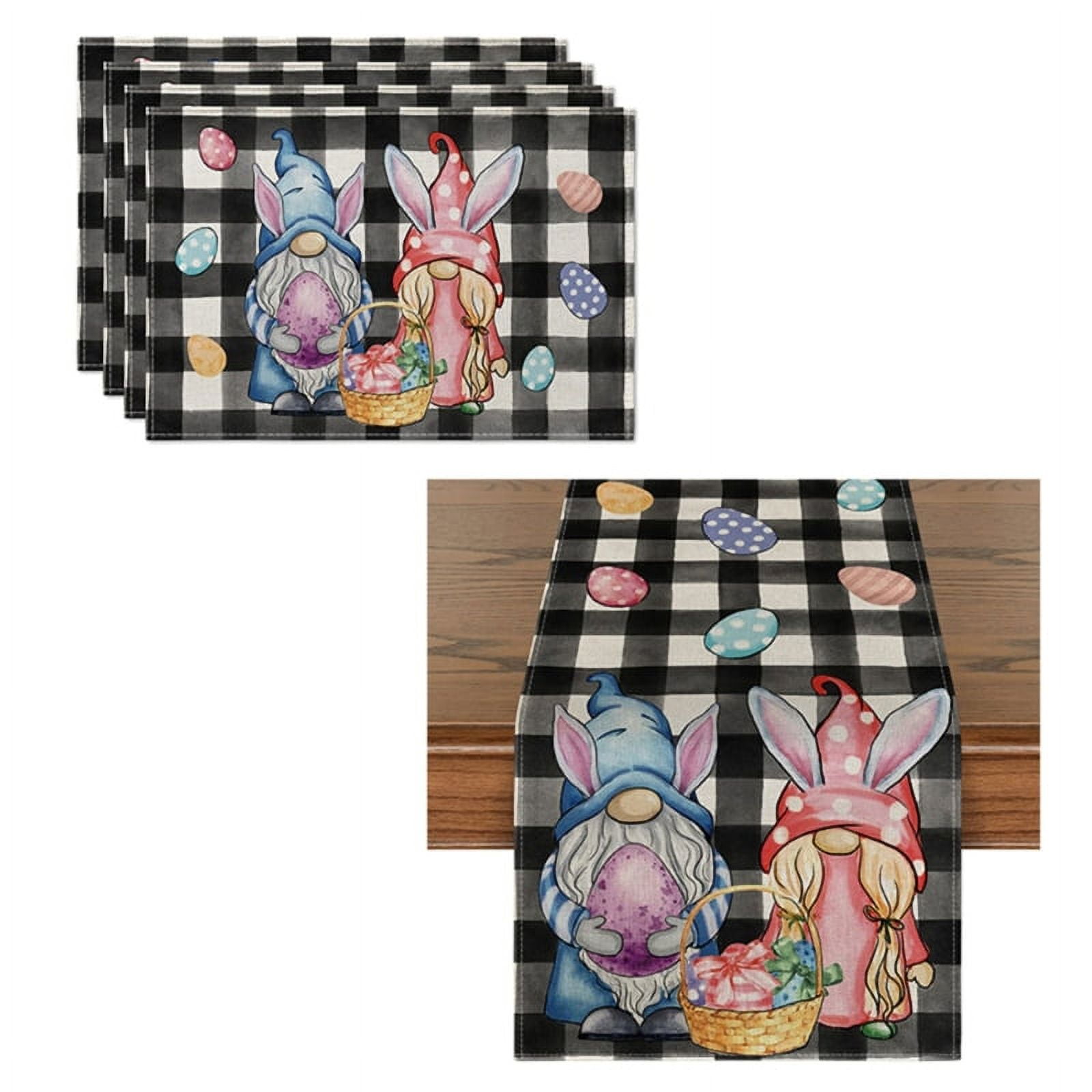 Easter Table Runner and Placemat Set Easter Decoration for Home Gnome