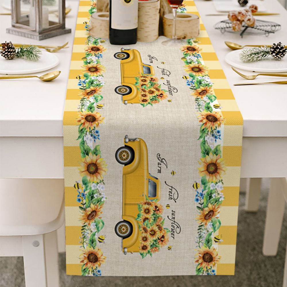 Easter Table Runners 13x70inch, Rustic Truck Bunny Tail, Spring