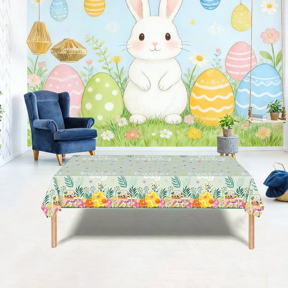 Easter Tablecloth 108 x 54 Inch Rectangle, Easter Bunny Table Cloth, Disposable Bunny Party Supplies Table Cover for Dining Room Spring Oblong Tablecloth Indoor Decor