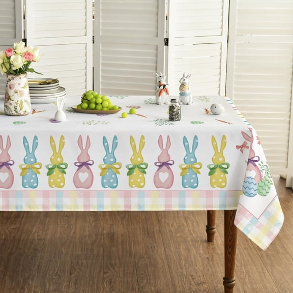 Easter Tablecloth 52×70 Inch Rectangular, Spring Carrots Bunny Washable Table Cover for Party Picnic Dinner Decor