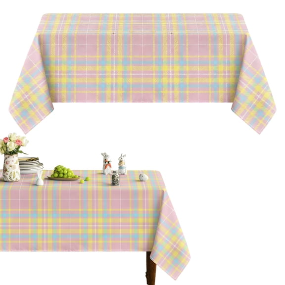 Easter Tablecloth 52'' x 70'' Easter Table Cloth Rectangle Table Easter Eggs Bunny Wildflower Polyester Table Cover Reusable Spring Tablecloth for Easter Party, Brunch, Seasonal Table Decorations B