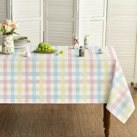 Easter Tablecloth 60×120 Inch Rectangular, Buffalo Plaid Spring Washable Table Cover for Party Picnic Dinner Decor