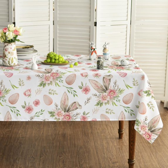 Easter Tablecloth 60×60 Inch, Bunny Ear Flowers Spring Washable Table Cover for Party Picnic Dinner Decor