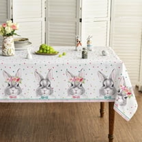 Easter Tablecloth 60×60 Inch, Colorful Dots Bunnies Washable Table Cover for Party Picnic Dinner Decor