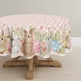 thumbnail image 1 of Easter Tablecloth 60×60 Inch Round, Bunnies Pink Buffalo Plaid Spring Washable Table Cover for Party Picnic Dinner Decor, 1 of 6