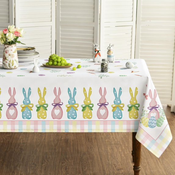 Easter Tablecloth 60×84 Inch Rectangular, Spring Carrots Bunny Colorful Washable Table Cover for Party Picnic Dinner Decor