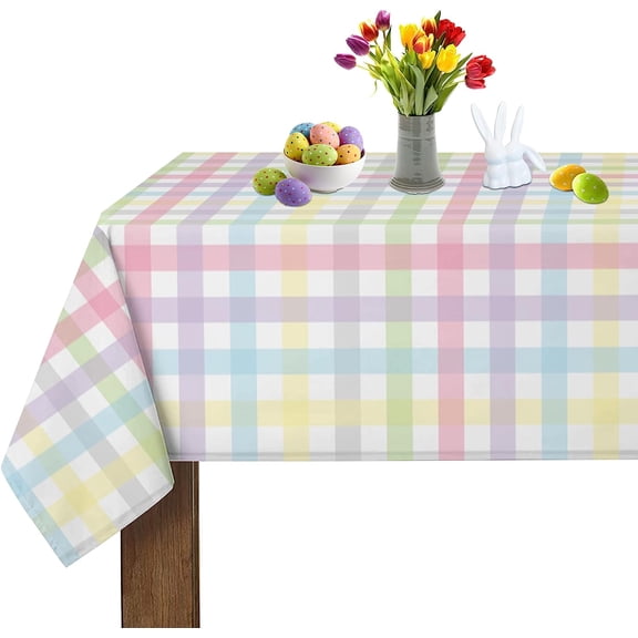 Easter Tablecloth 60 Inch X 84 Inch Rectangle Colorful Checkered Rainbow Plaid Table Cloths Spring Summer Watercolor Buffalo Check Plaid Spill Proof Table Covers for Kitchen Party Dinner Decoration