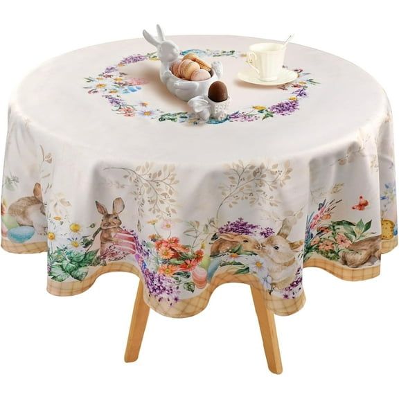 Easter Tablecloth 60"x60" for Round Table, Waterproof Easter Decorative Table Cloth Bunny Tablecloth for Dining Room