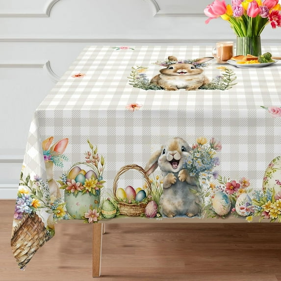 Easter Tablecloth 60x104 Inches - Easter Decorations for Home - Spring Table Cloth Rectangle Bunny Easter Decor for Home, Table, Party, Kitchen