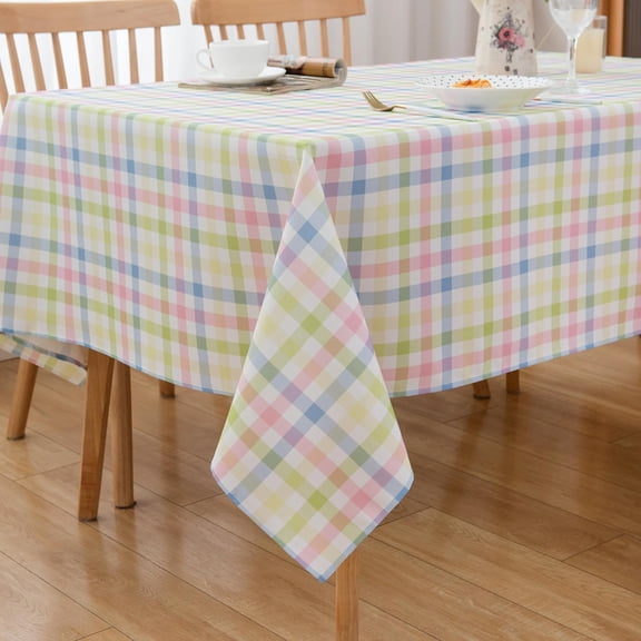 Easter Tablecloth 60x120 Spring Pink Green Blue White Pastel Buffalo Check Plaid Rustic Table Cloth - Oblong Polyester Table Cover Reusable Water Resistant for Summer Holiday Party Picnic Décor