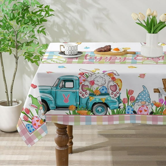Easter Tablecloth 60x84 Inch Rectangle - Plaid Easter Decorations for The Home - Spring Bunny Tail Floral Table Cloth Rectangle for Party,Table, Outdoor