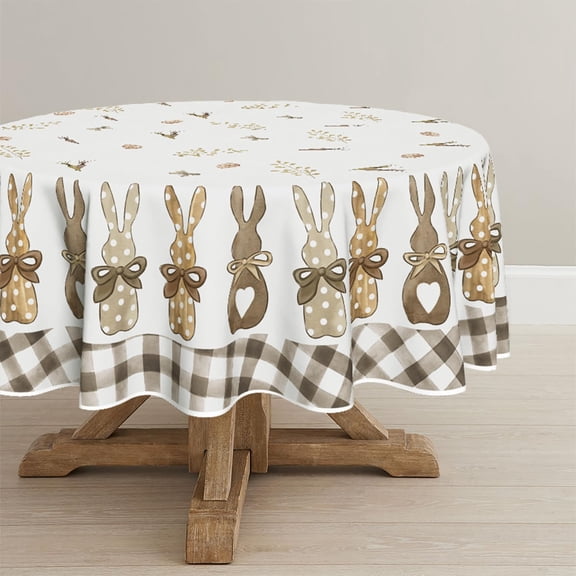 Easter Tablecloth 70×70 Inch Round, Spring Carrots Bunny Washable Table Cover for Party Picnic Dinner Decor