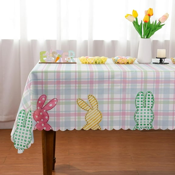 Easter Tablecloth 70 x 70 Inch Round, Easter Decorations for Home Easter Decor Happy Easter Eggs Table Cover Seasonal Spring Scallop Edge Table Cloth Table Decorations