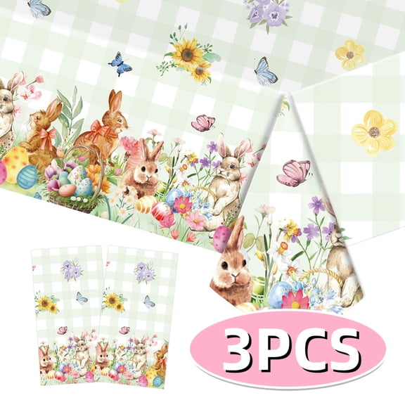 Easter Tablecloth Easter Decorations Egg Bunny Disposable Plastic Rectangle Water Resistant Spring Table Cloth for Party Supplies 108 * 54 inch 3PCS Design3