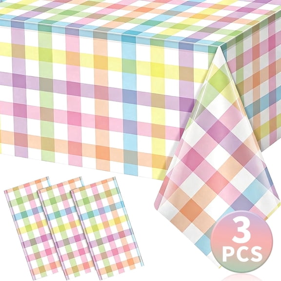 Easter Tablecloth Easter Decorations Egg Bunny Disposable Plastic Rectangle Water Resistant Spring Table Cloth for Party Supplies 108 * 54 inch 3PCS Design5