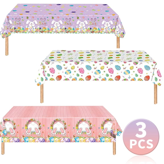 Easter Tablecloth Easter Decorations Egg Bunny Disposable Plastic Rectangle Water Resistant Spring Table Cloth for Party Supplies 108 * 54 inch 3PCS Design6
