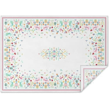 Easter Tablecloth Easter Table Cloth Bunny Floral Easter Eggs Tablecloths Stain-Resistant Wrinkle Free Polyester Fabric Table Cover for Easter Decoration 60x120 Inch