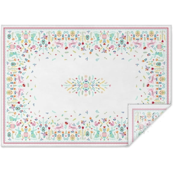Easter Tablecloth Easter Table Cloth Bunny Floral Easter Eggs Tablecloths Stain-Resistant Wrinkle Free Polyester Fabric Table Cover for Easter Decoration 60x120 Inch
