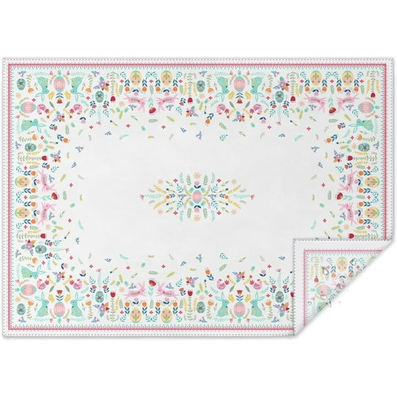 Easter Tablecloth Easter Table Cloth Bunny Floral Easter Eggs Tablecloths Stain-Resistant Wrinkle Free Polyester Fabric Table Cover for Easter Decoration 60x120 Inch