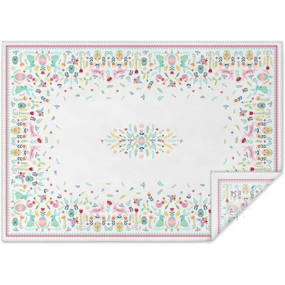 Easter Tablecloth Easter Table Cloth Bunny Floral Easter Eggs Tablecloths Stain-Resistant Wrinkle Free Polyester Fabric Table Cover for Easter Decoration 60x102 Inch