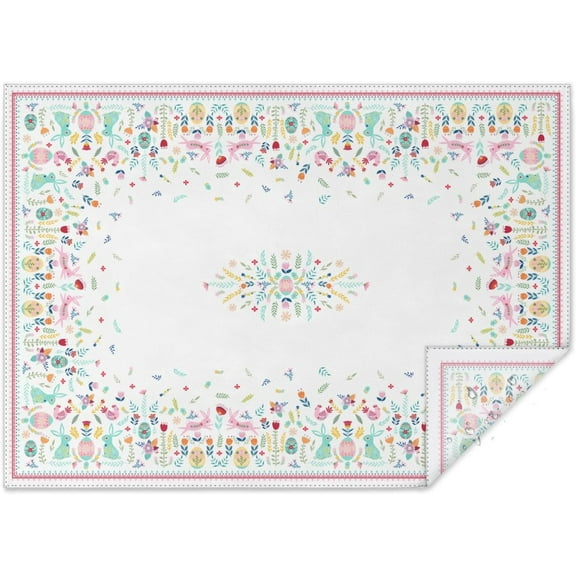 Easter Tablecloth Easter Table Cloth Bunny Floral Easter Eggs Tablecloths Stain-Resistant Wrinkle Free Polyester Fabric Table Cover for Easter Decoration 60x102 Inch
