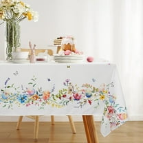 Easter Tablecloth Easter Table Cloth Spring Floral Tablecloths Stain-Resistant Wrinkle Free Polyester Fabric Table Cover for Easter Decoration 60x84 Inch