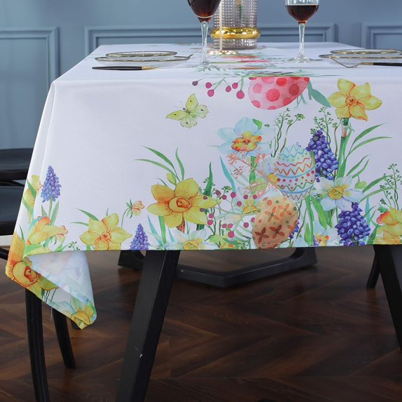 Easter Tablecloth Floral Pattern Polyester Table Cloth Spill Proof Wrinkle Resistant Table Cover for Kitchen Dining Parties Tabletop(Rectangle/Oblong, 60" x 84" (6-8 Seats)
