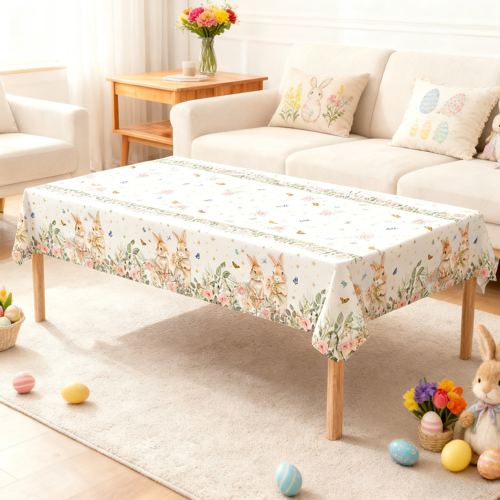 Easter Tablecloth, Plastic Disposable Table Cover for Holiday Dining ...