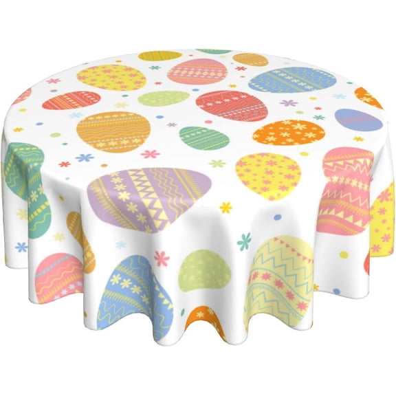 Easter Tablecloth Round 60 Inch Colorful Easter Egg Tablecloth Wrinkle Resistant Washable Table Cover Circular Table Cloth for Kitchen Dining Room Holiday Party Picnic Patio