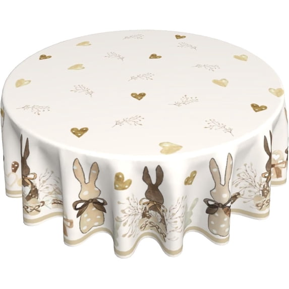 Easter Tablecloth Round 60 Inch Cute Bunnies Easter Decorative Table Cloth Washable Polyester Spring Holiday Rustic Farmhouse Table Cover for Home Kitchen Dining Room Party Spring Easter Holiday Decor