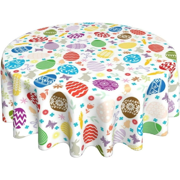Easter Tablecloth Round 60 Inch Easter Eggs Table Cloth Gift Cute Bunny Easter Table Clothes Reusable Circle Table Cover for Dining Room Home Decor