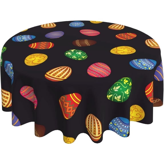 Easter Tablecloth Round 60 Inch Easter Eggs Table Cloth Gift Cute Bunny Easter Table Clothes Reusable Circle Table Cover for Dining Room Home Decor