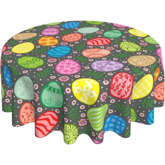 Easter Tablecloth Round 60 Inch Easter Eggs Table Cloth Gift Cute Bunny Easter Table Clothes Reusable Circle Table Cover for Dining Room Home Decor