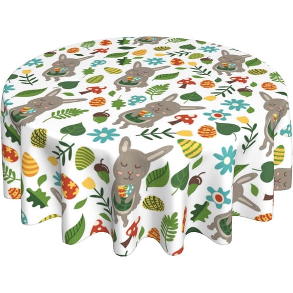 Easter Tablecloth Round 60 Inch Easter Eggs Table Cloth Gift Cute Bunny Easter Table Clothes Reusable Circle Table Cover for Dining Room Home Decor