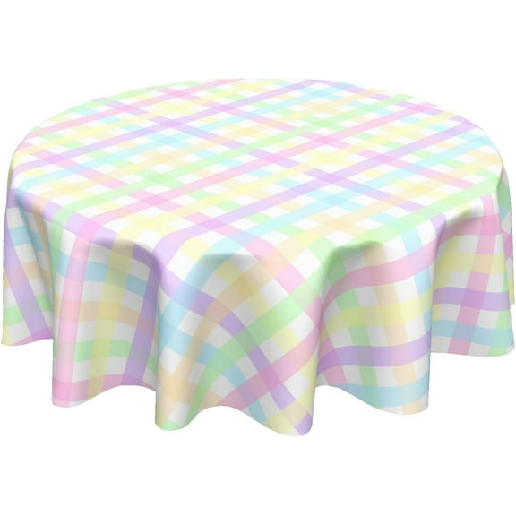 Easter Tablecloth Round 60 Inch Spring Colorful Buffalo Plaid Table Cloth Washable Polyester Farmhouse Multicolor Checked Table Cover for Home Kitchen Dining Room Party Spring Easter Holiday Decor
