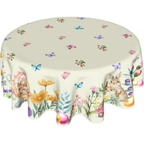 Easter Tablecloth Round 60 Inch Spring Floral Tablecloth Farmhouse Bunny Easter Table Cloth for Dining Room Kitchen Holiday Picnic Party Indoor or Outdoor Decor