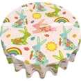 thumbnail image 1 of Easter Tablecloth Round 60 inch Easter Bunny Table Cloth Cover with Spring Boho Flowers Cute Rabbit Happy Easter Eggs Washable Table Decoation for Dining Kitchen Holiday, 1 of 6