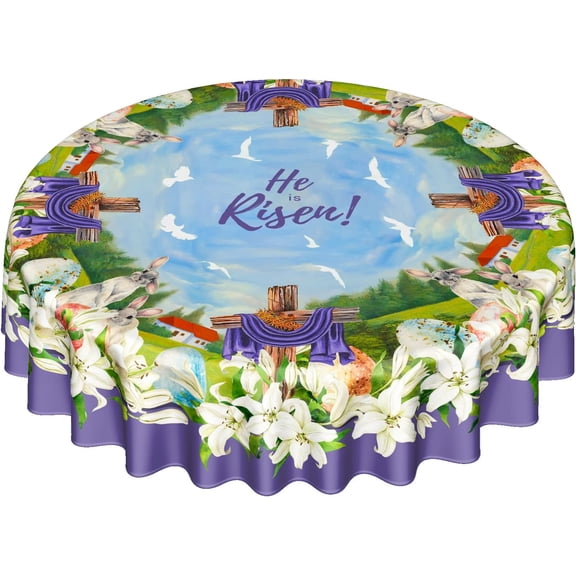 Easter Tablecloth Round 60 inch, Festival Decorative Table Cloth Table Cover for Circular Table Dining Decorations for Home, Farmhouse Holidays Party Dinner Indoor Outdoor