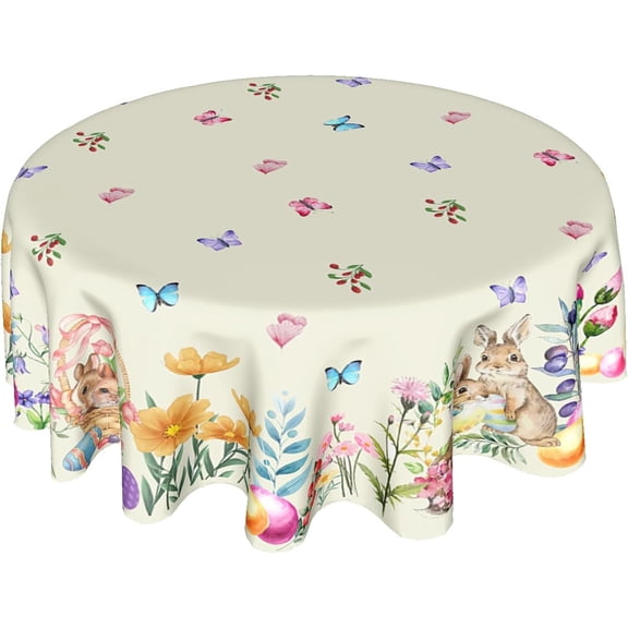 Easter Tablecloth Round 70 Inch Spring Floral Tablecloth Farmhouse Bunny Easter Table Cloth for Dining Room Kitchen Holiday Picnic Party Indoor or Outdoor Decor