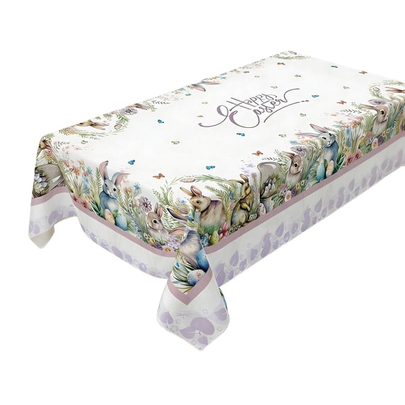 Easter Tablecloth – Waterproof Table Cover with Bunny, Egg & Floral Prints – 55x70in Wipeable Table Decor for Dining, Easter Party & Spring Celebrations