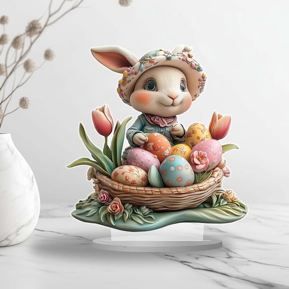 Easter Tabletop Decoration: 2D Visual Stand-Up Decor for Living Room, Bedroom, Festival Centerpiece, Home Holiday Ornament, 20cm Height