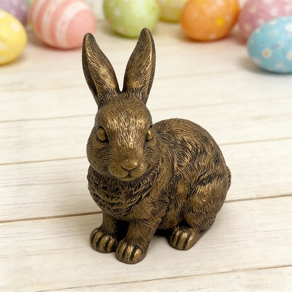 Easter Tabletop Decoration: 4.53" Bronze Resin Standing Bunny – Lifelike Easter Rabbit Figurine for Easter Home Decor, Easter Party Table Setting, Easter Centerpiece, and Easter Gift for Friends